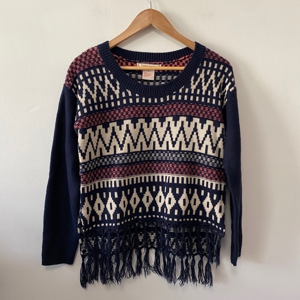 Flying Tomato Fringe Boho Aztec Sweater/pullover